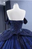 Vintage / Originale Haut de Gamme Bleu Marine Perlage Fait main Perle Paillettes Robe De Bal 2023 Robe Boule Col Haut Sans Manches Dos Nu Chapel Train Promo Robe De Ceremonie