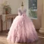 Chic / Beautiful Blushing Pink Beading Flower Cascading Ruffles Birthday Flower Girl Dresses 2026 Ball Gown Scoop Neck Sleeveless Backless Floor-Length / Long Tulle