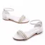Chic / Beautiful White Pearl Flat Wedding Shoes 2023 Ankle Strap Open / Peep Toe Wedding Sandals