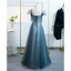 Chic / Beautiful Ink Blue Prom Dresses 2022 A-Line / Princess Off-The-Shoulder Puffy Short Sleeve Backless Bow Floor-Length / Long Formal Dresses