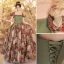 Fantaisie Vert Impression Robe De Bal 2023 Princesse Encolure Carrée Gonflée Manches Courtes Dos Nu Longue Promo Robe De Ceremonie