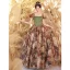 Fantaisie Vert Impression Robe De Bal 2023 Princesse Encolure Carrée Gonflée Manches Courtes Dos Nu Longue Promo Robe De Ceremonie