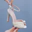 Elegant Beige Pearl Wedding Shoes 2024 11 cm Stiletto Heels Ankle Strap Open / Peep Toe Wedding Sandals High Heels