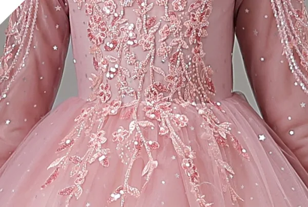 Elegant Candy Pink Beading Sequins Rhinestone Lace Flower Birthday Flower Girl Dresses 2025 Ball Gown Scoop Neck 3/4 Sleeve Floor-Length / Long