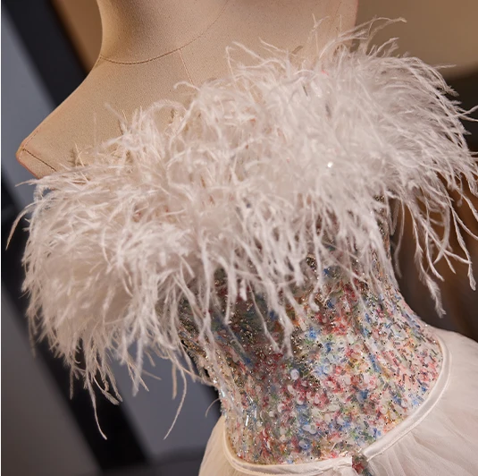 Haut de Gamme Charmant Champagne Impression Robe De Bal 2024 Trompette / Sirène Bustier Gland Sans Manches Dos Nu Train De Balayage Promo Robe De Ceremonie