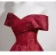 Vintage / Retro Burgundy Printing Prom Dresses 2025 A-Line / Princess Off-The-Shoulder Short Sleeve Backless Floor-Length / Long Formal Dresses
