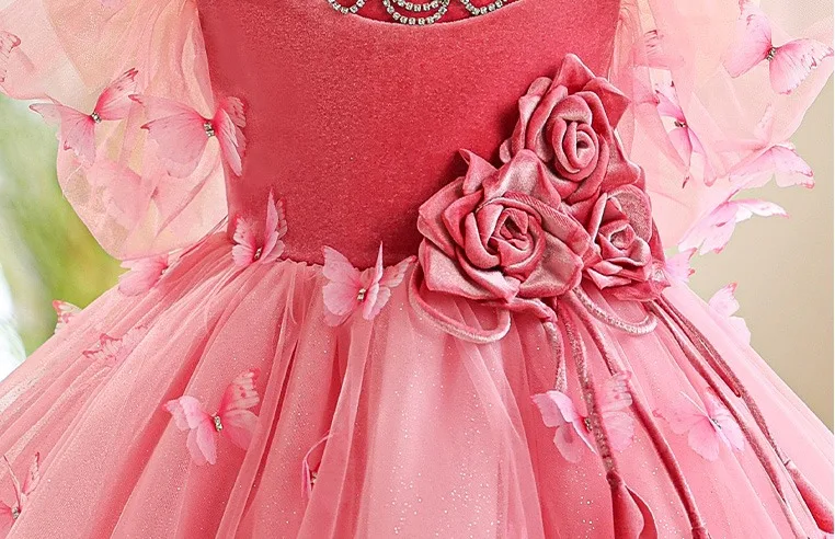 Chic Beautiful Blushing Pink Butterfly Appliques Birthday Flower Girl Dresses 2025 Ball Chic Beautiful Blushing Pink Butterfly Appliques Birthday Flower Girl Dresses 2025 Ball