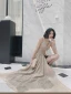 Fashion Khaki Evening Party Split Front Evening Dresses 2022 A-Line / Princess V-Neck Sleeveless Backless Floor-Length / Long Formal Dresses