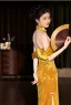 Chinese style Gold Velvet Split Front Prom Dresses 2024 Trumpet / Mermaid Off-The-Shoulder Sleeveless Backless Floor-Length / Long Prom Formal Dresses