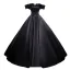 Vintage Sorte Satin Gallakjoler 2023 Balkjole Flæse Off-The-Shoulder Ærmeløs Halterneck Lange Galla Kjoler