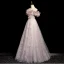 Élégant Rougissant Rose Appliques Paillettes Robe De Bal 2024 Princesse De l'épaule Manches Courtes Dos Nu Longue Promo Robe De Ceremonie