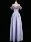 Chic / Beautiful Lavender Pearl Appliques Satin Prom Dresses 2024 A-Line / Princess Off-The-Shoulder Sleeveless Backless Floor-Length / Long Prom Formal Dresses