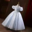 Bling Bling Silver Beading Sequins Flower Girl Dresses Ball Gown 2022 Scoop Neck Puffy Short Sleeve Floor-Length / Long Prom Flower Girl Dresses