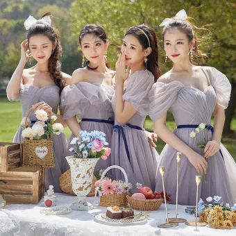 Modest Simple Lavender Bridesmaid Dresses 2022 A Line Princess Short Sleeve Backless Bow Sash Floor Length Long Bridesmaid
