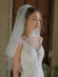 Modest / Simple White Handmade  Pearl Wedding Veils 2025 Tulle