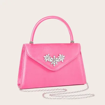Chic Beautiful Fuchsia Rhinestone Satin Evening Party Clutch Bags 2023