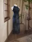 Chinese style Vintage / Retro Navy Blue Printing Evening Party Cheongsam 2025 Trumpet / Mermaid High Neck Sleeveless Tea-length Cheongsam / Qipao