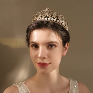 Vintage Barokowy Złote Perła Rhinestone Ślubna Ślub Tiara 2022 Metal Stop Biżuteria Ślubna Akcesoria