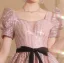 Chic / Beautiful Blushing Pink Sequins Bow Sash Prom Dresses 2024 A-Line / Princess Square Neckline Short Sleeve Backless Floor-Length / Long Prom Formal Dresses