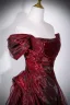 Chic / Beautiful Burgundy Prom Dresses 2026 A-Line / Princess Off-The-Shoulder Puffy Short Sleeve Backless Floor-Length / Long Formal Dresses