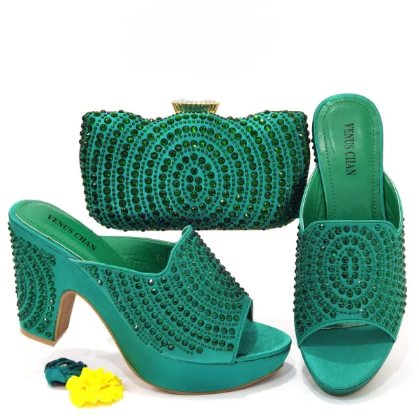 Chic / Beautiful Black Rhinestone Evening Party Womens Sandals Clutch Bags 2023 10 cm Thick Heels Open / Peep Toe Sandals High Heels Clutch Bags