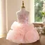 Lovely Blushing Pink Beading Appliques Sequins Short Birthday Flower Girl Dresses 2025 Ball Gown Scoop Neck Sleeveless Backless Tulle