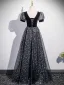 Bling Bling Black Star Sequins Prom Dresses 2025 A-Line / Princess V-Neck Short Sleeve Backless Floor-Length / Long Formal Dresses