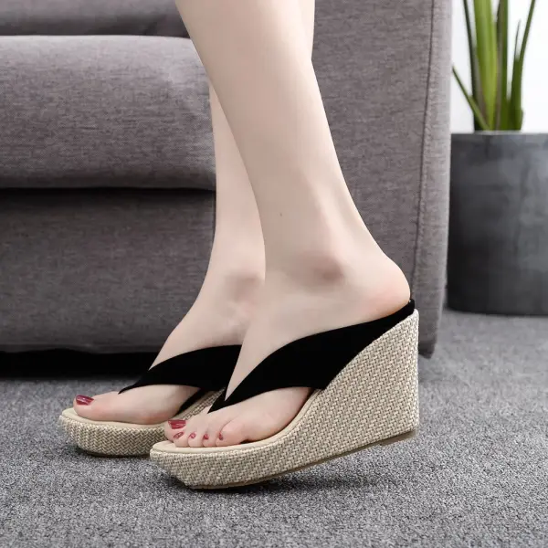 Modern / Fashion Black Street Wear Beach Womens Sandals 2022 9 cm Wedges Open / Peep Toe Womens Shoes