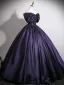 Vintage / Retro Purple Prom Dresses 2025 Ball Gown Bow Off-The-Shoulder Short Sleeve Backless Floor-Length / Long Formal Dresses