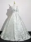 Fashion Sage Green Lace Flower Butterfly Prom Dresses 2025 Ball Gown Square Neckline Short Sleeve Backless Floor-Length / Long Prom Formal Dresses