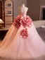 Lovely Candy Pink Beading Pearl Ruffle Flower Prom Dresses 2025 Ball Gown Strapless Sleeveless Backless Floor-Length / Long Prom Formal Dresses