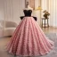 Lovely Blushing Pink Flower Prom Dresses 2024 Ball Gown Strapless Sleeveless Backless Bow Court Train Prom Formal Dresses