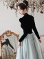 Vintage Schwarz Wildleder Ballkleider 2022 A Linie Bandeau Lange Ärmel Lange Festliche Kleider