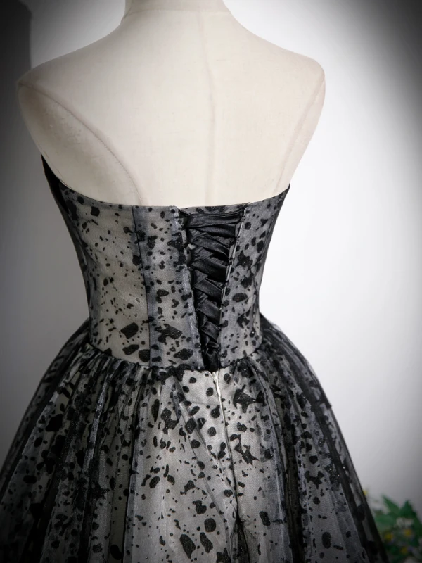 Chic / Beautiful Black Spotted Prom Dresses 2023 Ball Gown Strapless Sleeveless Backless Floor-Length / Long Formal Dresses