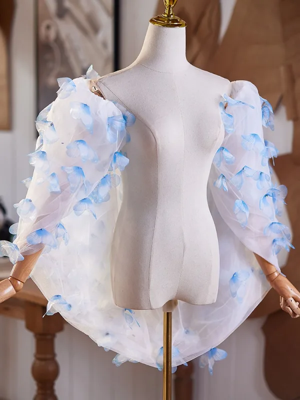 Flower Fairy Sky Blue Handmade  Appliques Prom shawl 2025