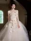 Charmant Ivory / Creme Applikationen Schleife Stoffgürtel Leichtes Brautkleider / Hochzeitskleider 2025 Ballkleid Bandeau Ärmellos Rückenfreies Lange
