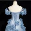 Chic / Beautiful Sky Blue Appliques Rhinestone Prom Dresses 2025 A-Line / Princess Off-The-Shoulder Short Sleeve Backless Floor-Length / Long Prom Formal Dresses