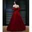 Elegant Burgundy Satin Rhinestone Prom Dresses 2023 A-Line / Princess Off-The-Shoulder Short Sleeve Backless Floor-Length / Long Prom Formal Dresses