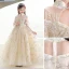 Fashion Champagne Lace Flower Sequins Birthday Flower Girl Dresses 2022 Ball Gown High Neck Short Sleeve Backless Floor-Length / Long Flower Girl Dresses