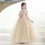 Fashion Champagne Lace Flower Sequins Birthday Flower Girl Dresses 2022 Ball Gown High Neck Short Sleeve Backless Floor-Length / Long Flower Girl Dresses