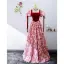 Vintage / Retro Red Floral Prom Dresses 2022 A-Line / Princess Square Neckline Short Sleeve Backless Bow Floor-Length / Long Prom Formal Dresses
