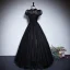 Élégant Noire Paillettes Robe De Bal 2023 Princesse Col Haut Manches Courtes Dos Nu Longue Promo Robe De Ceremonie