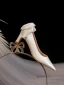 Elegante Ivory / Creme Leder Schleife Brautschuhe 2023 5 cm Thick Heels Spitzschuh Hochzeit Pumps Hochhackige