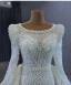 Victorian Style White Handmade  Beading Pearl Lace Wedding Dresses 2024 Trumpet / Mermaid Scoop Neck Long Sleeve Court Train Wedding
