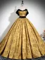 Elegant Gold Printing Prom Dresses 2024 Ball Gown Strapless Sleeveless Backless Floor-Length / Long Formal Dresses
