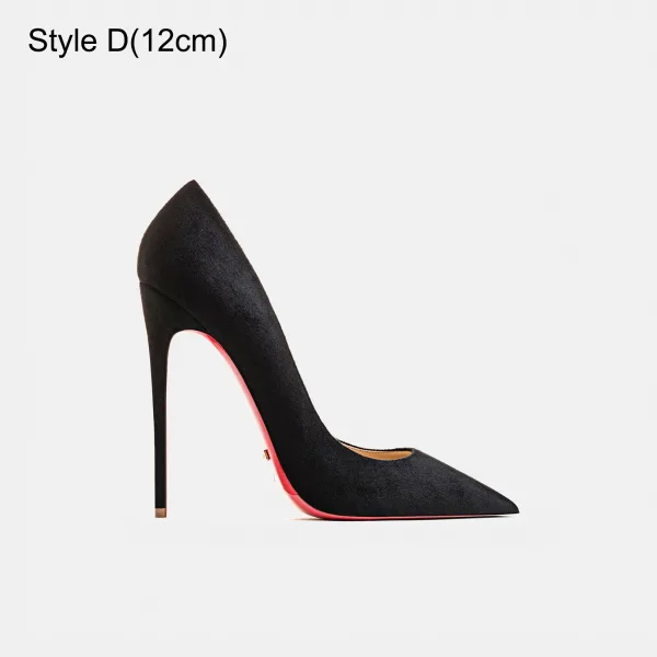 Fashion Black Suede Evening Party Pumps 2023 12 cm Stiletto Heels Pointed Toe Pumps High Heels