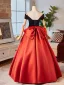 Élégant Orange Satin Robe De Bal 2024 Robe Boule De l'épaule Manches Courtes Dos Nu Noeud Longue Promo Robe De Ceremonie