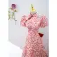Vintage / Retro Red Floral Pearl Evening Dresses 2022 A-Line / Princess High Neck Short Sleeve Backless Bow Floor-Length / Long Evening Party Formal Dresses