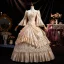 Vintage / Retro Medieval Champagne Sequins Lace Flower Cascading Ruffles Prom Dresses 2025 Ball Gown Scoop Neck Bell sleeves Floor-Length / Long Prom Formal Dresses