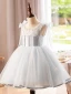 Schlicht Grau Perle Kurze Hochzeit Blumenmädchenkleider 2023 Ballkleid Rundhalsausschnitt Ärmellos Rückenfreies